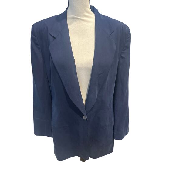 Women’s Collections Point Of View Vintage 100% Silk Navy Blazer. Size XL - Picture 1 of 4